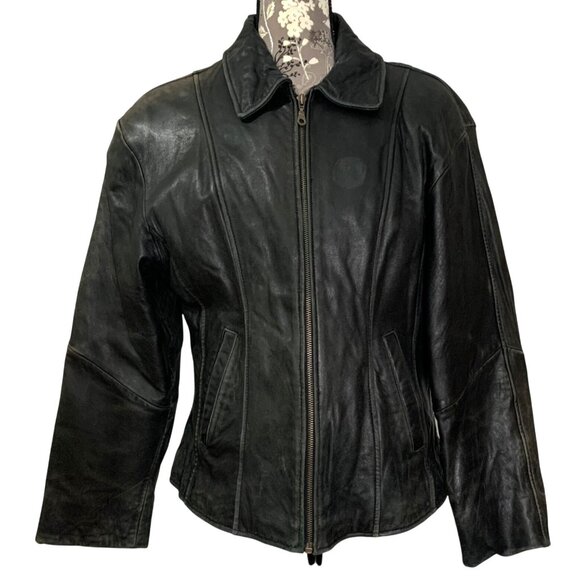 LEATHER LIMITED Black Leather Collared Biker Jacket + Liner Women’s Size M - Picture 1 of 10